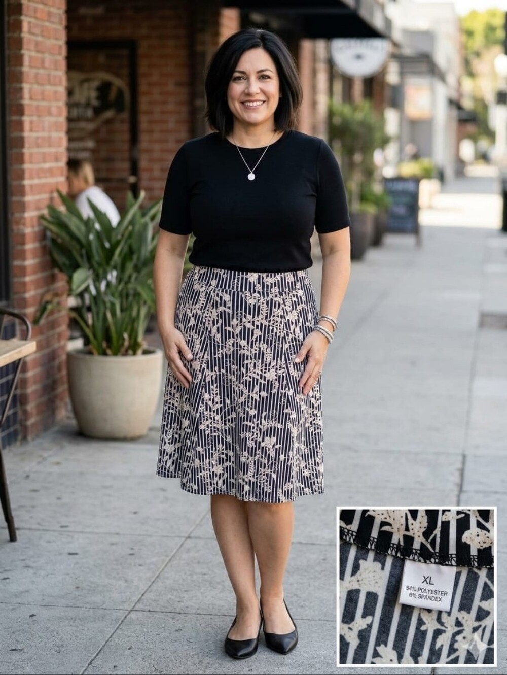 Sami & Jo Black and White Floral Stripe Skater Skirt